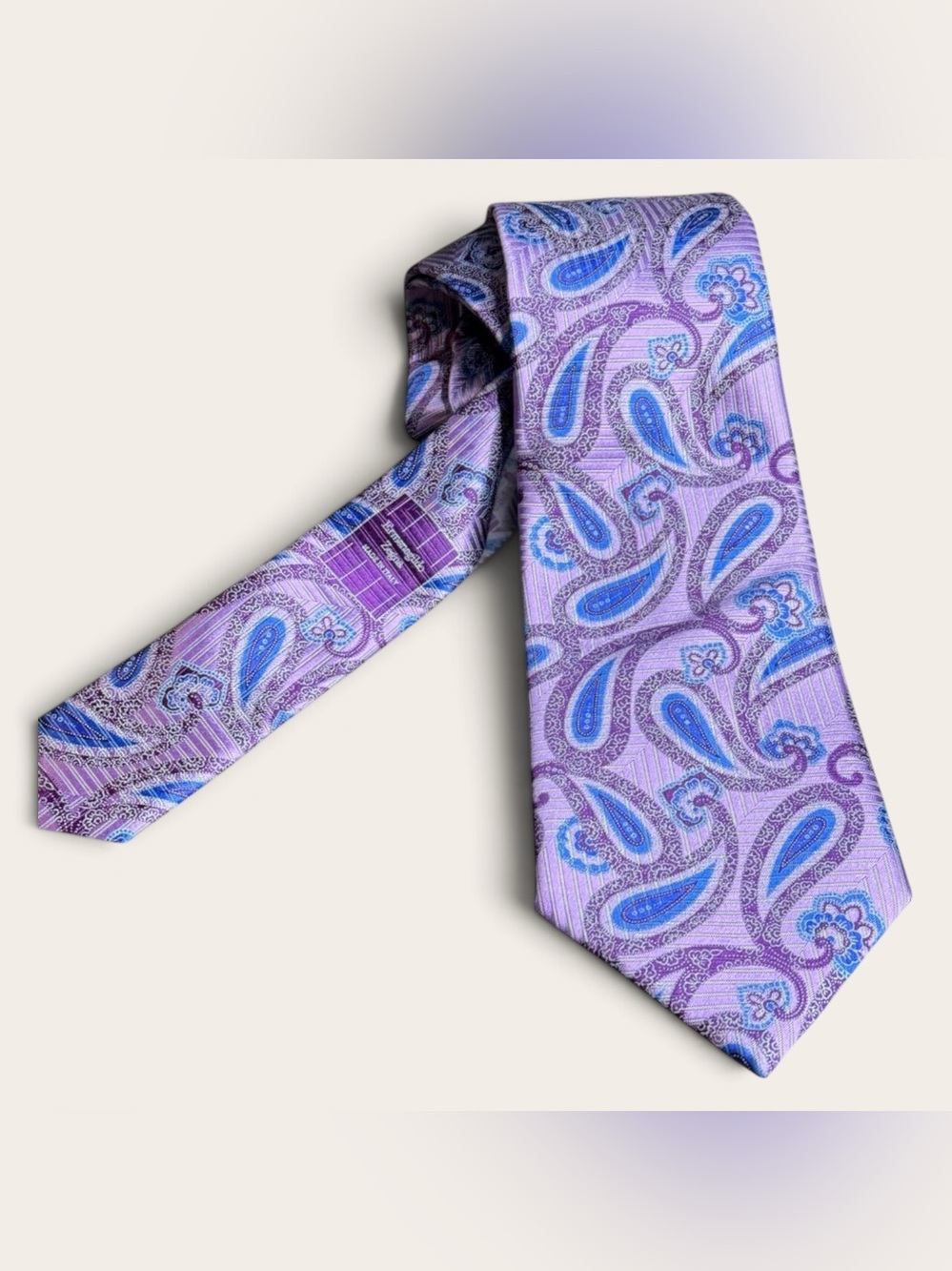 Ermenegildo Zegna Men's Silk Tie Purple & Blue Paisley Woven Designer